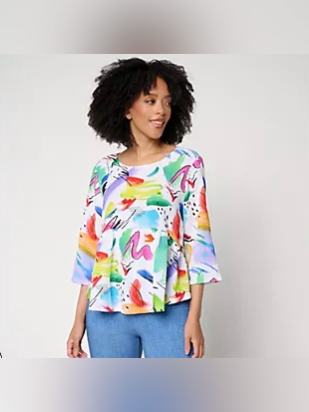 Aimee Kestenberg Women's White Abstract Multicolor Peplum Top